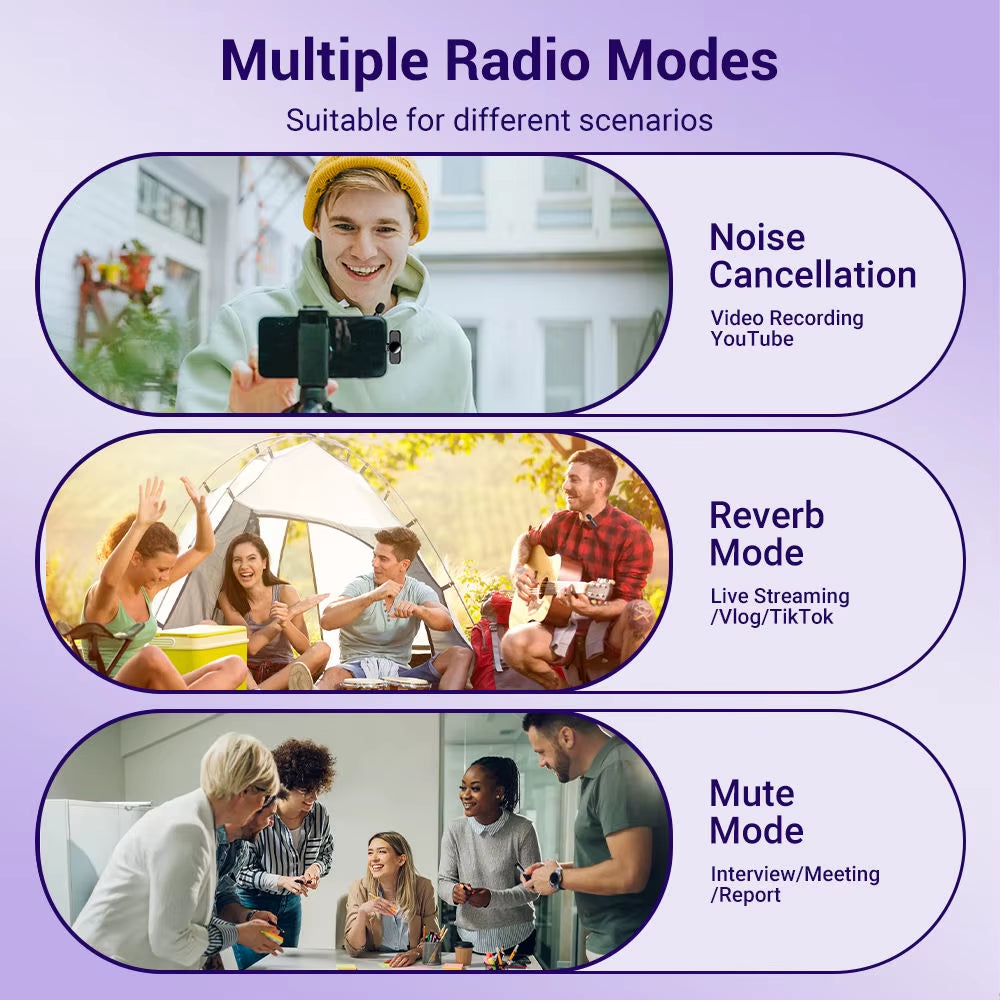 Wireless Lavalier Microphone Mini Portable Smart Noise Reduction Video Recording Microphone for Iphone Android Lapel Mic