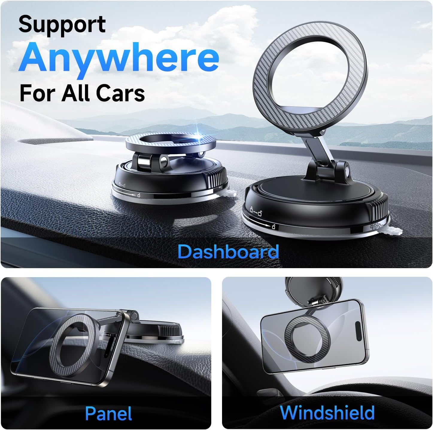 Ultimate Car Phone Holder for MagSafe - 78+ LBS Strongest Suction & 2400Gf Magnetic Grip - 360° Adjustable Mount for iPhone 17, 16, 15, 14, 13, 12 - Carbon Fiber Design