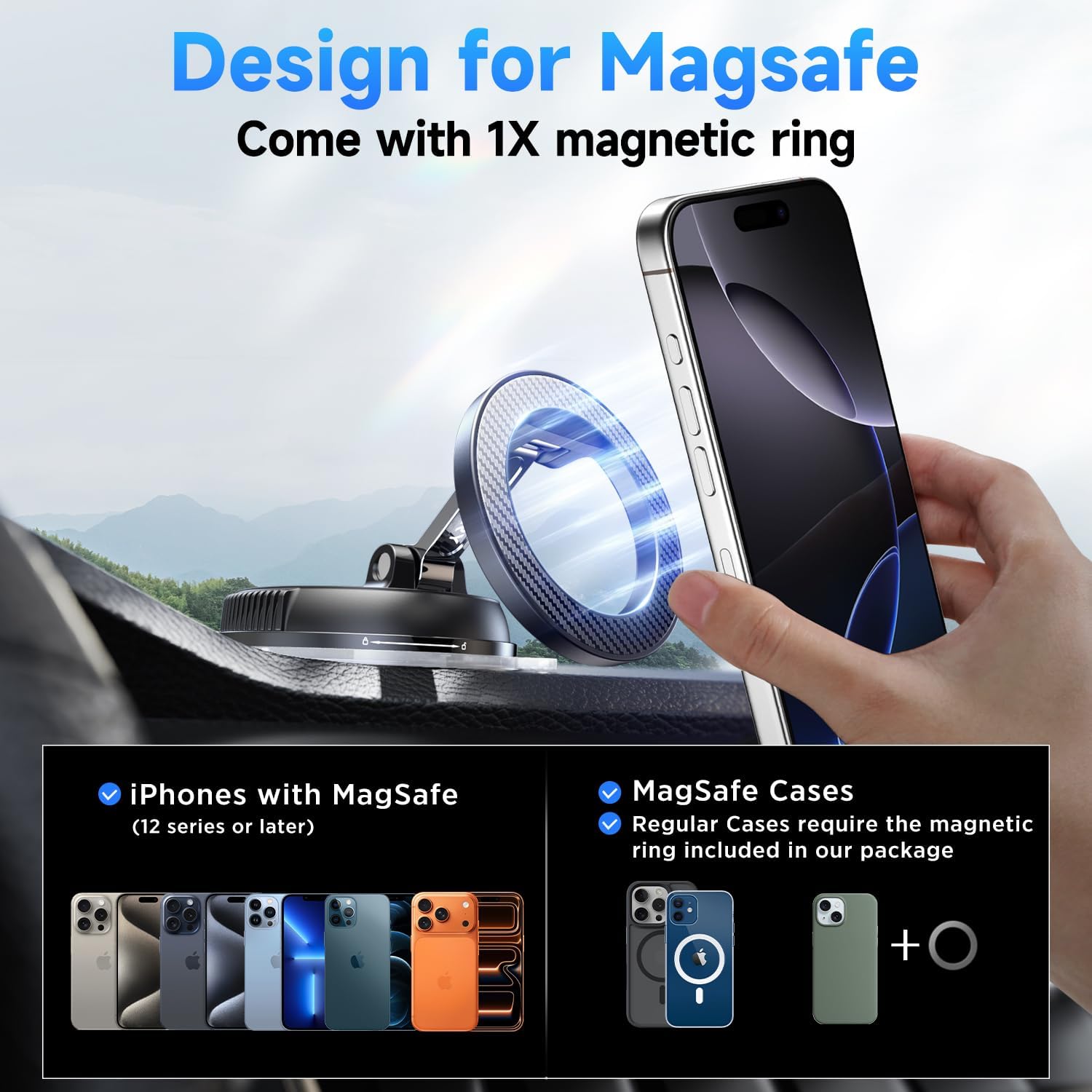Ultimate Car Phone Holder for MagSafe - 78+ LBS Strongest Suction & 2400Gf Magnetic Grip - 360° Adjustable Mount for iPhone 17, 16, 15, 14, 13, 12 - Carbon Fiber Design