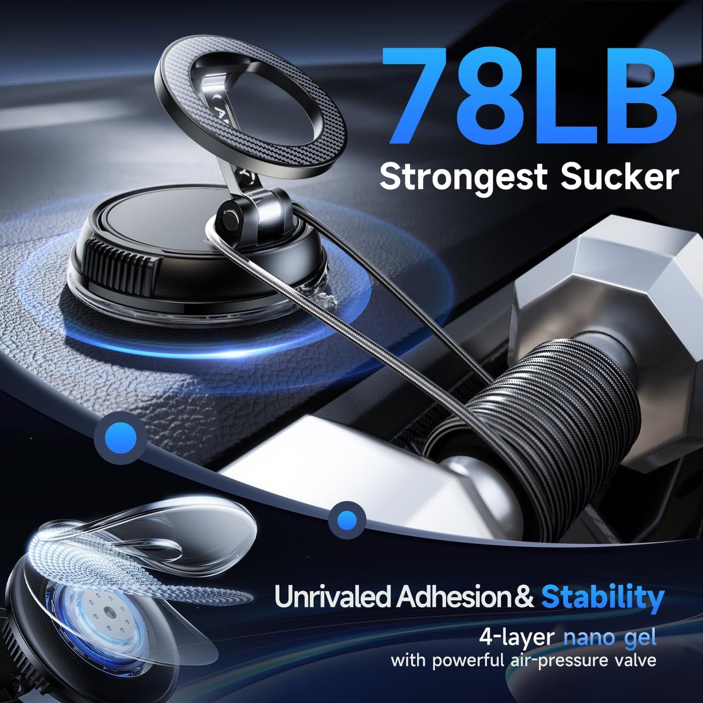 Ultimate Car Phone Holder for MagSafe - 78+ LBS Strongest Suction & 2400Gf Magnetic Grip - 360° Adjustable Mount for iPhone 17, 16, 15, 14, 13, 12 - Carbon Fiber Design