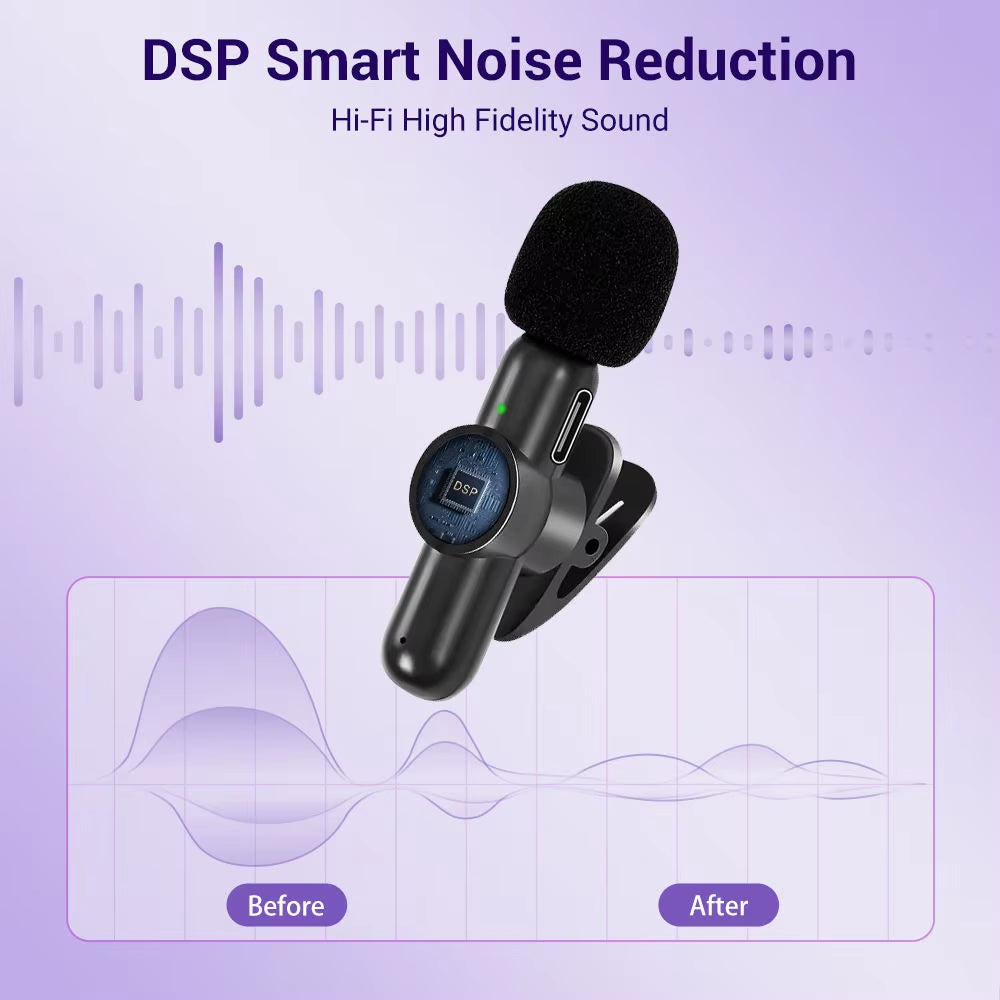 Wireless Lavalier Microphone Mini Portable Smart Noise Reduction Video Recording Microphone for Iphone Android Lapel Mic